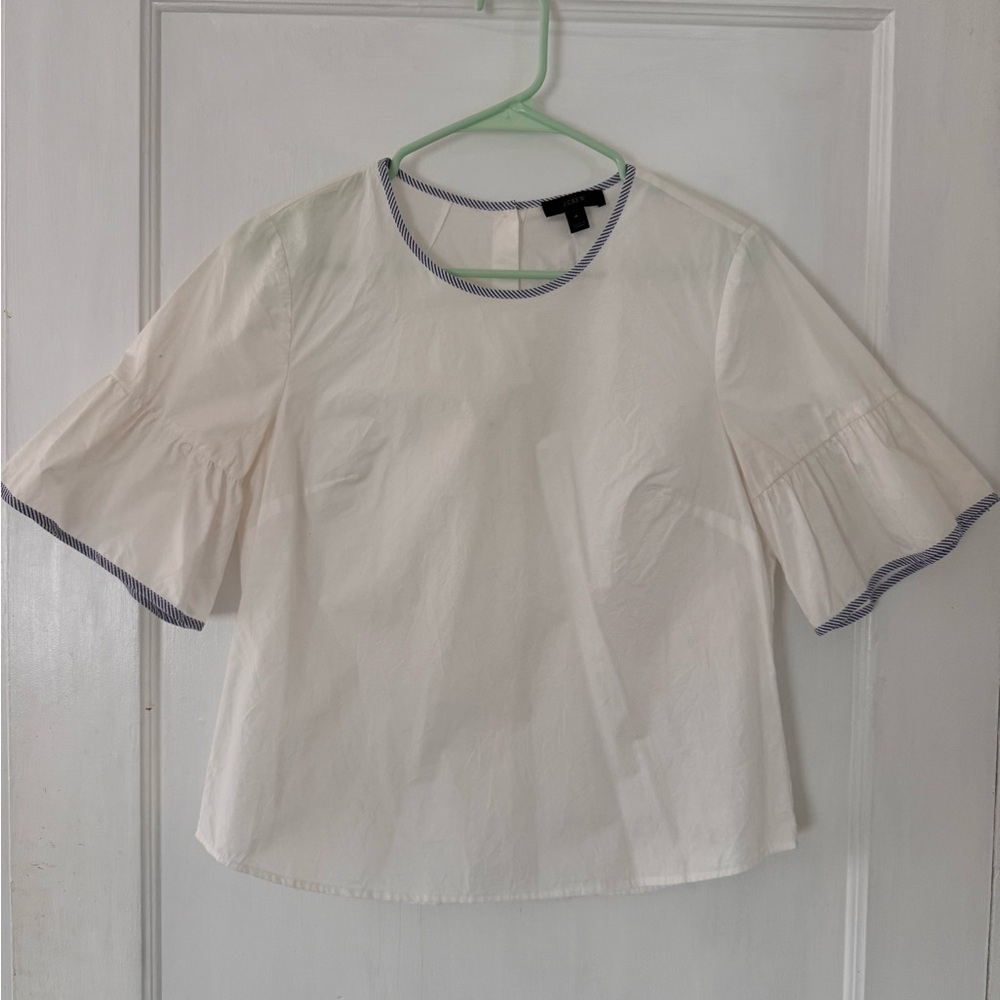 J. Crew white Blouse with Flared Sleeves and striped trim